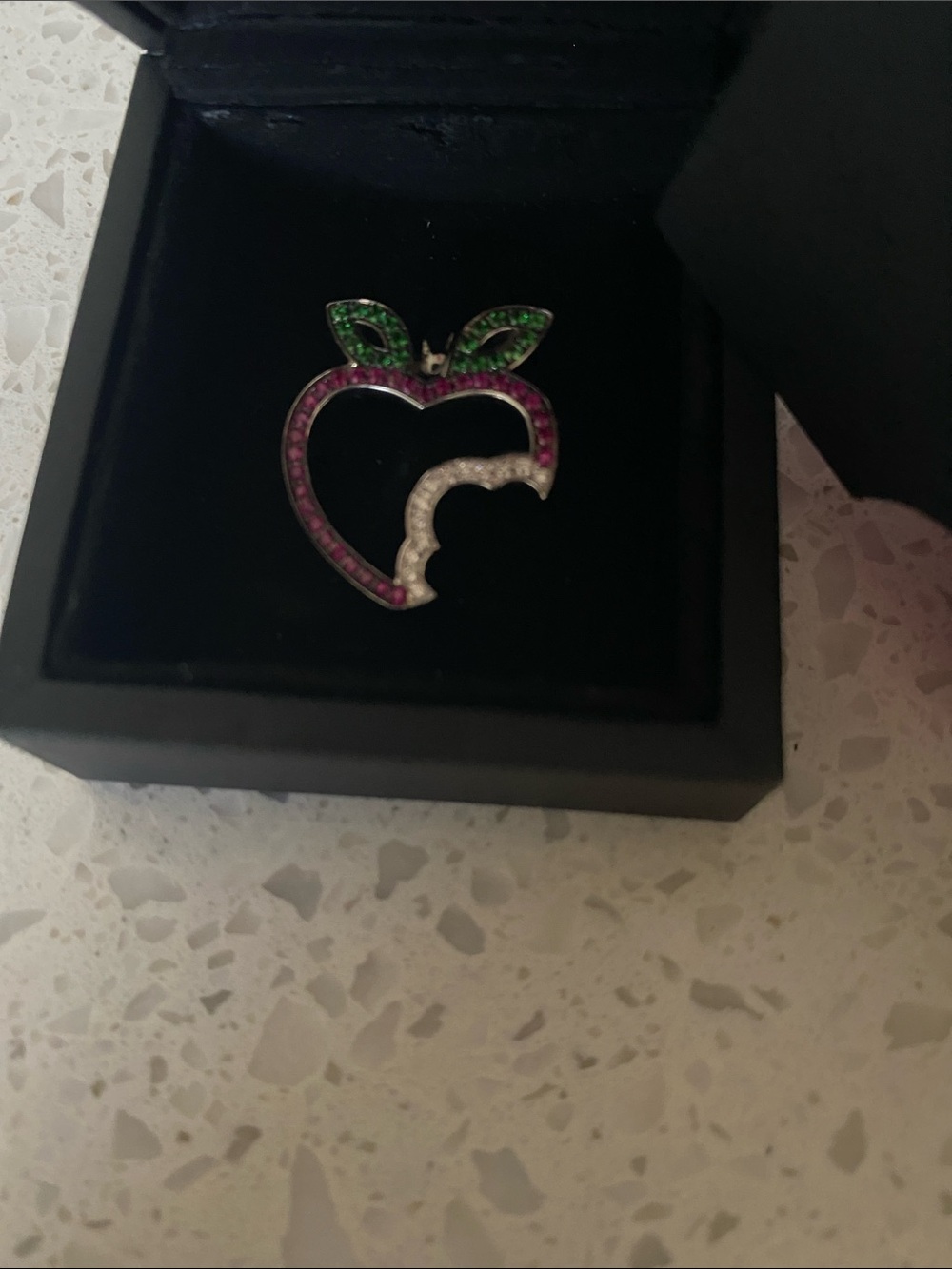 Pink and Green Stones and Diamond Apple Pendant - Women Jewelry